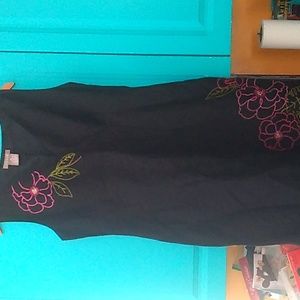 LINEN EMBROIDERED Black SHEATH DRESS KENAR  sz 10